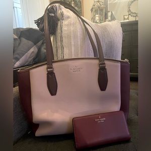 Kate Spade Monet Triple Compartment Tote Leather Rose Smoke Pink Multi